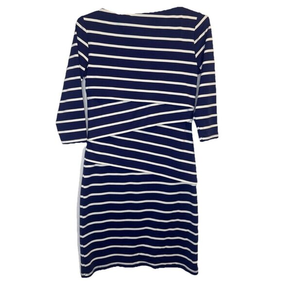 J. MCLAUGHLIN NICOLA Blue & White Stripe Catalina Tiered Sheath Dress Stretch XS - Picture 3 of 8